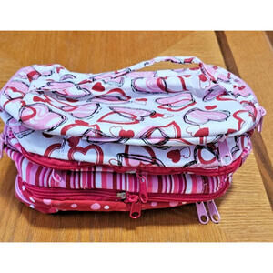 Women's Travel Cosmetic Makeup Bag Organizer pink heart Pattern Toiletry